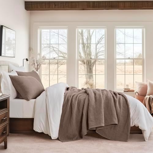EVERGRACEHOME Cotton Coverlet Set Full Queen 3 Piece Mocha Brown