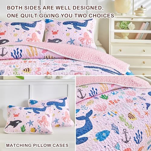 Joyreap 2-Piece Twin Size Cotton Quilt Set with Ocean Design