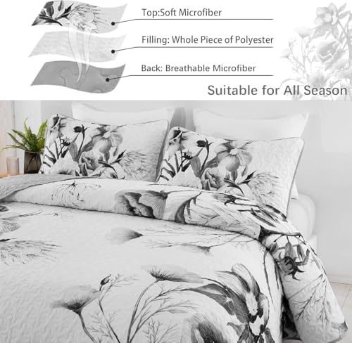 Drucon Floral Quilt Set California King 3 Pieces