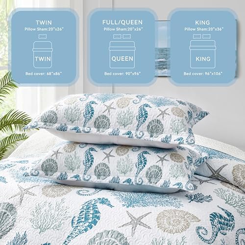 Coastal Bedding Queen Quilt Set with 2 Shams