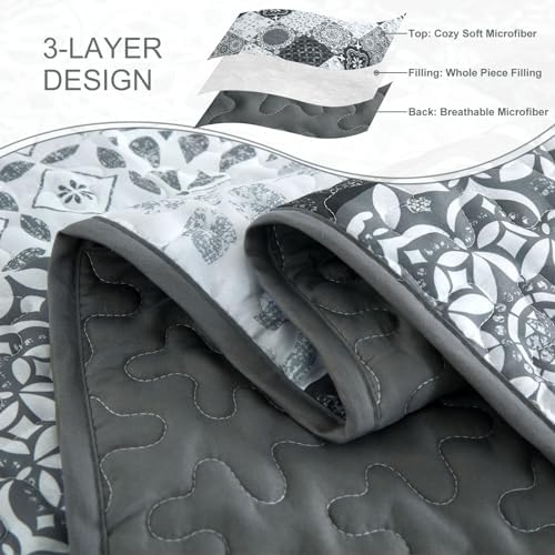 Dobuyly Grey Black Patchwork Quilt Set Queen Size