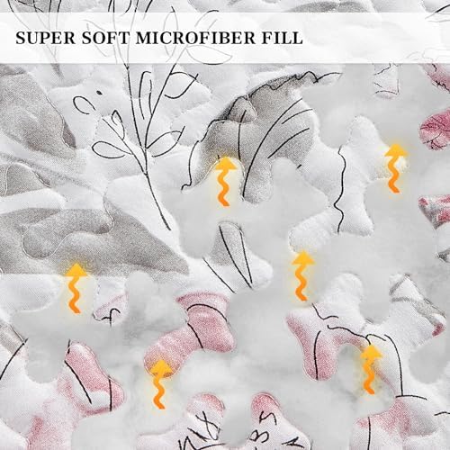 Flysheep Botanical Quilt Set 3 Piece Blush Pink Grey Flowers