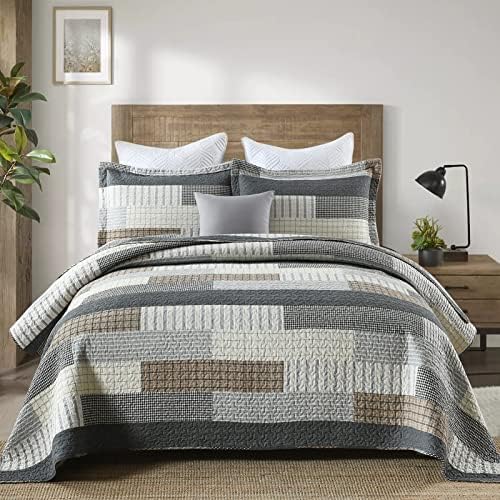 DUOHONG King Quilt Set 3-Piece 100 Cotton Patchwork