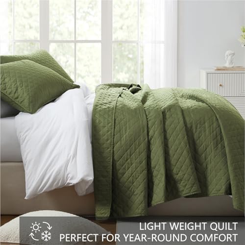 Homelike Moment Queen Quilt Set Olive Green 1