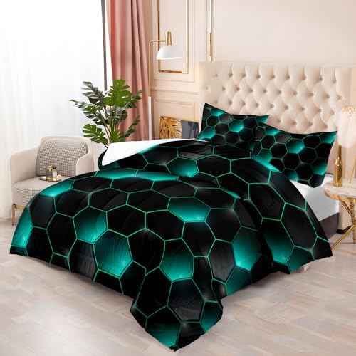 Geometric Black Green Neon Comforter Set 3 Piece
