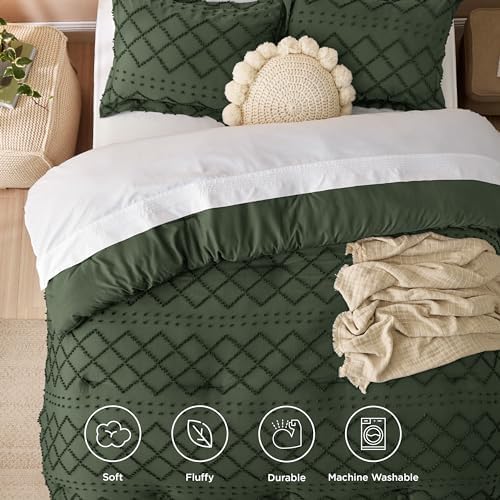 Bedsure California King Comforter Set - Olive Green Fluffy Soft Boho Tufted