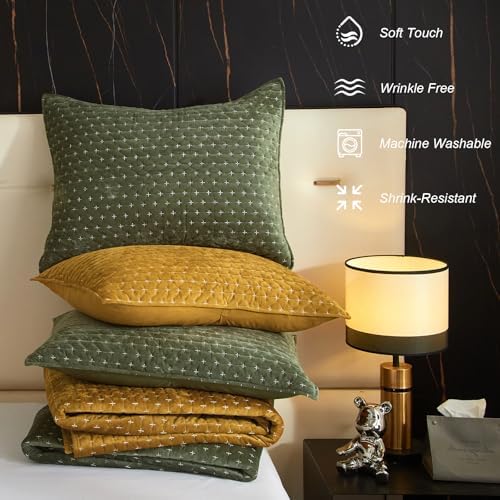Powdion Velvet Quilt Set King Size Gold Caramel
