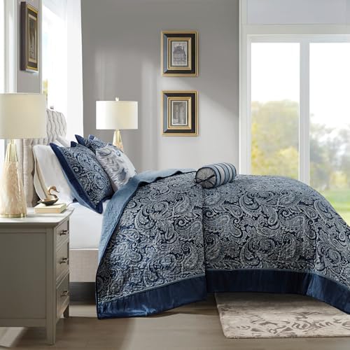 Madison Park Aubrey Reversible Quilted Bedspread Set Queen Navy 5 Piece