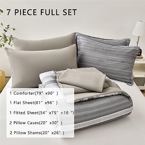 KAKIJUMN 7-Piece Full Stripe Comforter Set