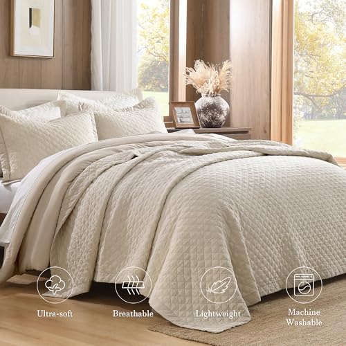 Grassix Queen Linen Front Cotton Back Quilt Set 3 Piece