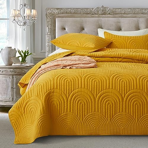 Safonory Mustard Yellow Quilt Set Queen Size