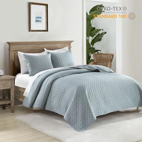 HORIMOTE HOME Quilt Set Twin Size Chambray Blue Cloud Pattern