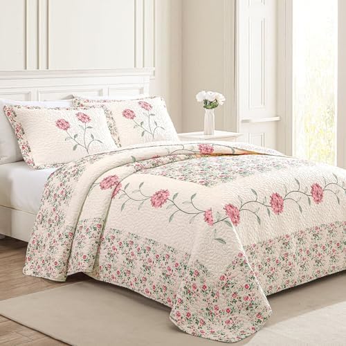 Collections Etc Embroidered Carnation Quilted Bedspread