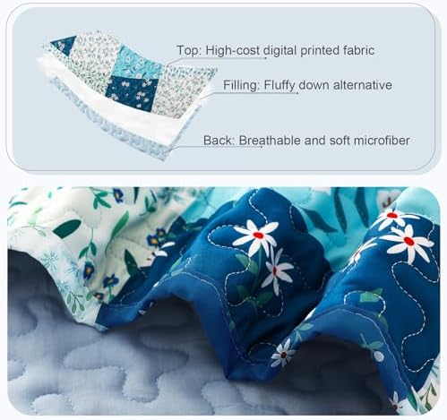 Whale Flotilla Reversible Quilt Set Queen Size Blue