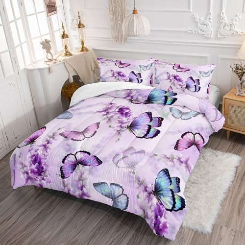 Lavender Butterfly Comforter Set for Kids and Adults