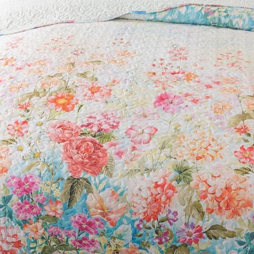 HoneiLife King Quilt Set - Floral Design Coral Pink