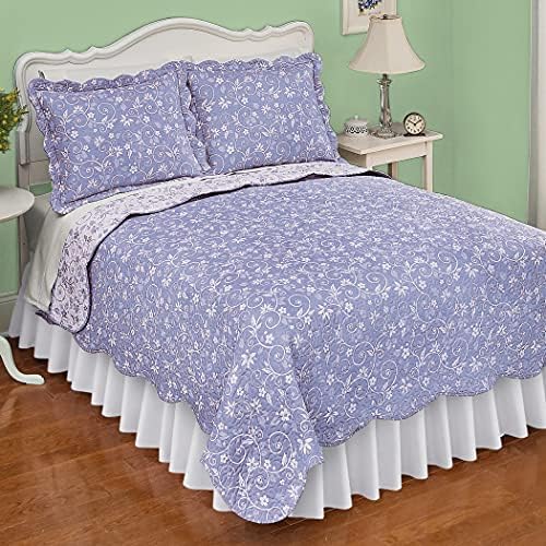 Collections Etc Reversible Floral Quilt with Scalloped Edges Lavender King