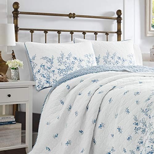 Laura Ashley Queen Quilt Set with Flora Blue Design