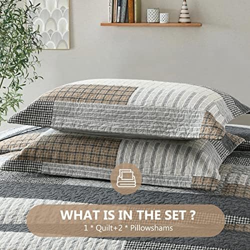 DUOHONG King Quilt Set 3-Piece 100 Cotton Patchwork
