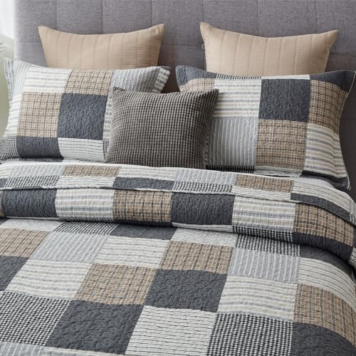 Finlonte Quilt Set Queen Size - 100 Cotton Plaid Bedspread