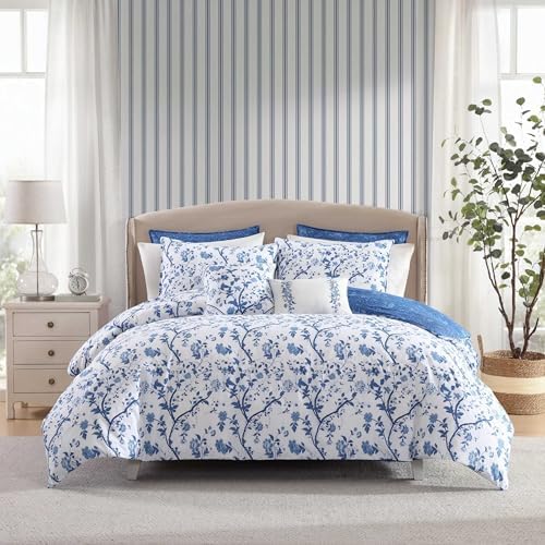 Laura Ashley Queen Comforter Set with Shams and Throw Pillows