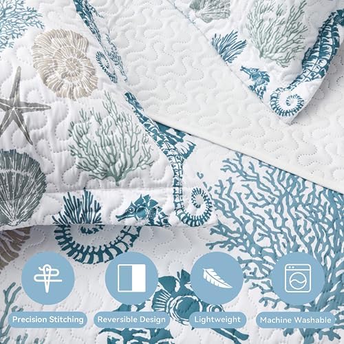 Coastal Bedding Queen Quilt Set with 2 Shams