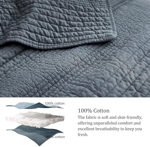 Palassio Striped Blue Grey Cotton Quilt Set King Size 2 Shams