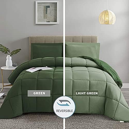 HIG 3pc Green Queen Comforter Set - Reversible Down Alternative Breathable Soft Fluffy