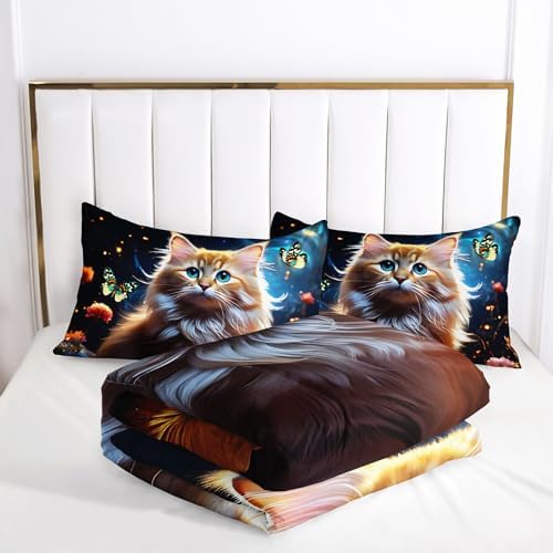 Ntlfup Kawaii Cat Comforter Set Twin Size 1