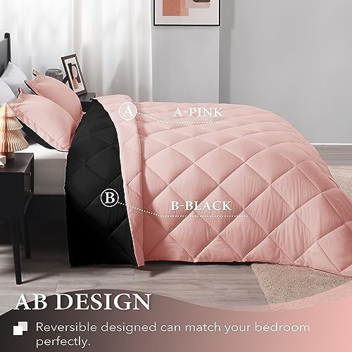 Downluxe Queen Comforter Set - Pink and Black 1
