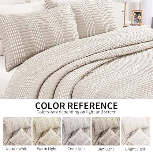 HOMBYS 128x120 Seersucker Patchwork Quilt Set