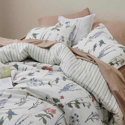 Bedsure Queen Comforter Set - Floral Botanical Design 3 Pieces