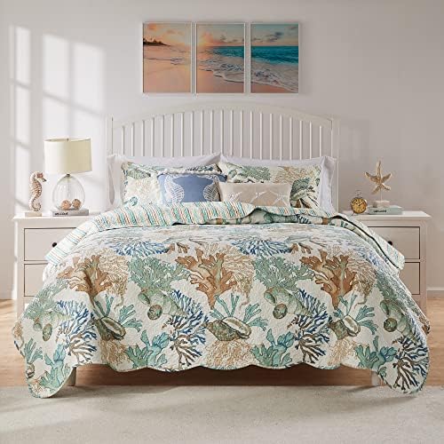 Barefoot Bungalow Atlantis Coastal Quilt Set 3-Piece KingCal King Jade 1