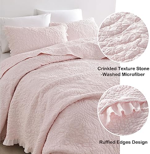 HORIMOTE HOME Pink Ruffled Quilt Set Twin Size 1