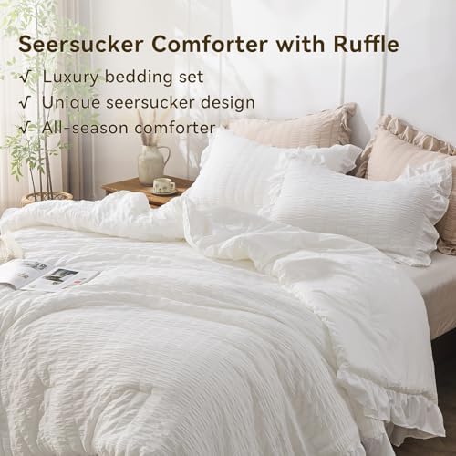 JOLLYVOGUE Queen Comforter Set 3 Pieces Seersucker