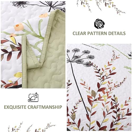 Dobuyly Sage Green Botanical Quilt Set Queen Size