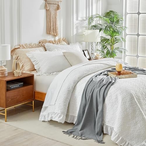 UOZZI BEDDING Ruffled Quilt Set California King Size 3PC