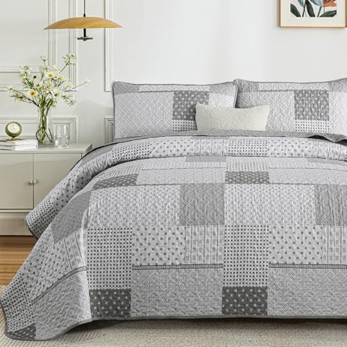 WONGS BEDDING 3 Piece Quilt Set Queen Size Grey