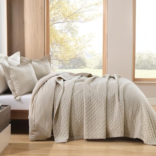 Grassix Queen Linen Front Cotton Back Quilt Set 3 Piece