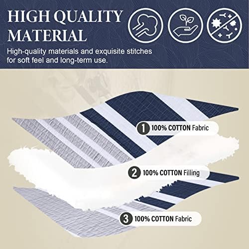 SahSahCasa Queen Quilt Set - Navy Blue Striped 3 Pieces 100 Cotton