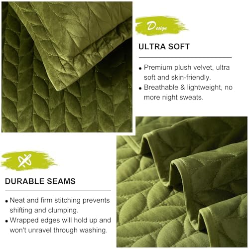 Ivellow Velvet Quilt Set King Size Green