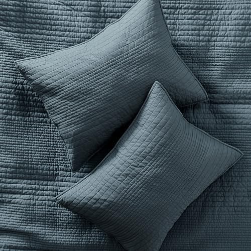 PALASSIO Striped Blue Grey Cotton Quilt Cal King Set