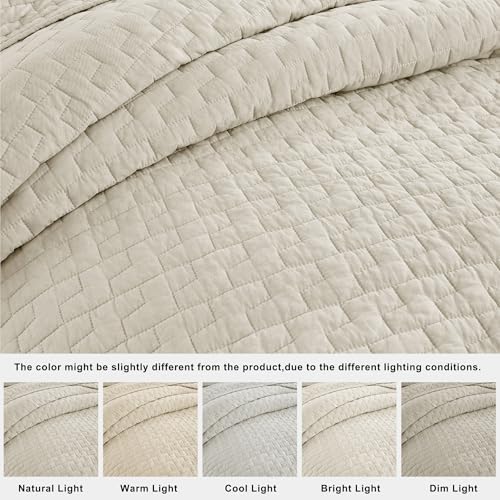 Palassio Beige Cotton Quilt Set - King Size with 2 Pillow Shams