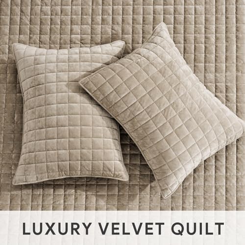 RECYCO Velvet Quilt Set Full Queen Urban Taupe