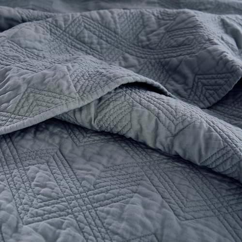 WDCOZY Blue Grey Cotton Quilt Set King Size 1