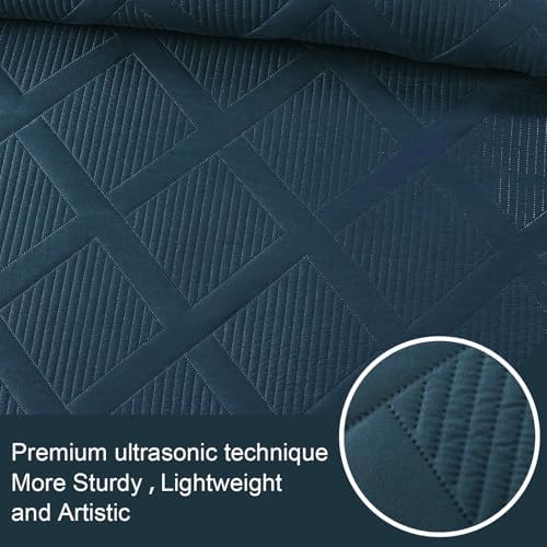 Exclusivo Mezcla King Quilt Set 3 Piece Navy Blue Striped