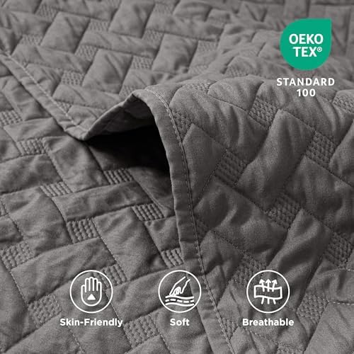 Bedsure King Size Bedspread - Grey Basket Weave Pattern Soft and Lightweight