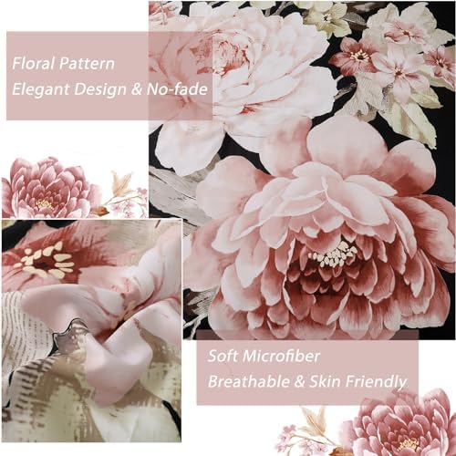 Dintszyayue 7-Piece King Comforter Set with Pink Floral Pattern