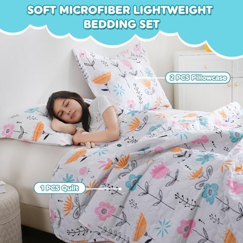 CIMVI Girls Pink Floral Quilt Set Full Size Kids Bedding