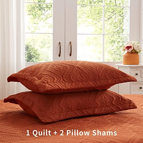 LEAONME Full Queen Quilt Set 3 Pieces Burnt Orange
